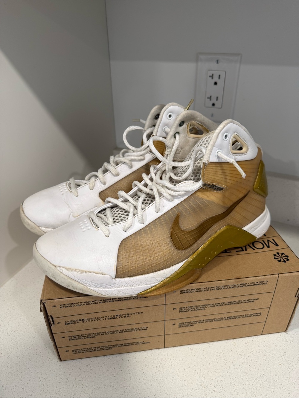 Nike White and Gold High-Top Basketball Sneakers
